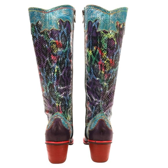 L'Artiste Spring Step Rodeo Women 5 Turquoise Leather Snake Zipper Western Boots - Picture 4 of 16